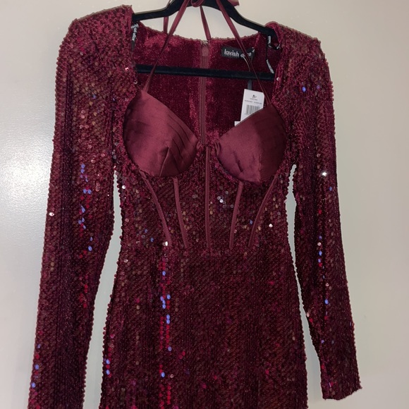 NWT Lavish Alice Sequin Corset Sweetheart Mini Dress, Burgundy, Size UK 8/ US 4 - Picture 16 of 16